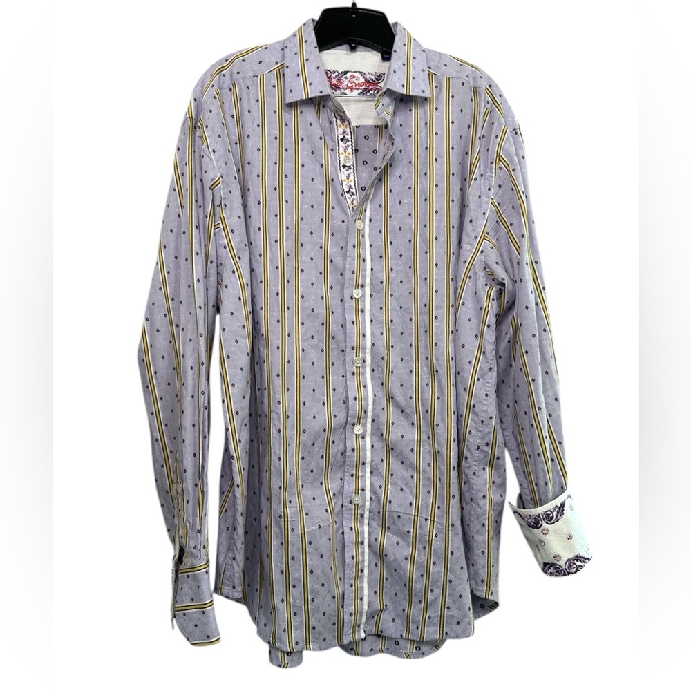 Robert Graham Striped Shirt Pastel Purple and Yellow Cotton